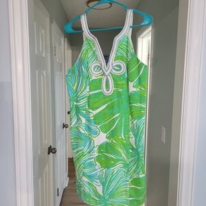 Lilly Pulitzer Tessa Shift Dress Green Sheen Fronds Palm 14